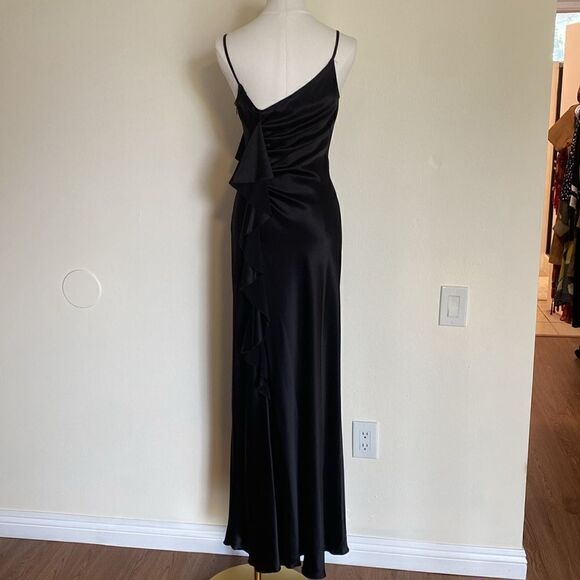 ABS Allen Schwartz Black Asymmetrical Ruffle Gown Size 4 - Picture 7 of 12